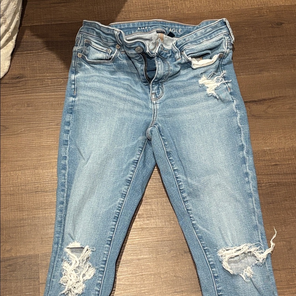 American Eagle Outfitters Women's Light Blue Skinny Boot Kick Jeans